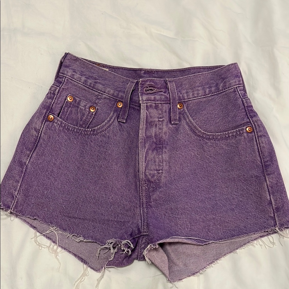 Levi's Purple High Waist Denim Shorts Distressed Look